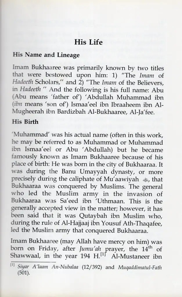 The Biography Of Imam Bukhaaree